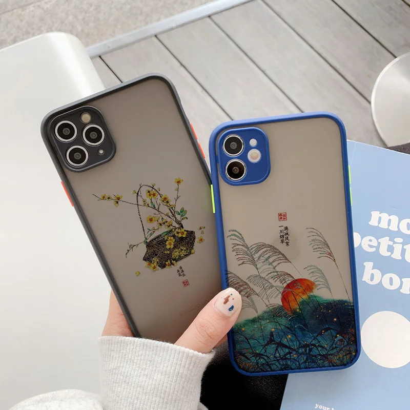 Phone Case For iPhone 11 12 13 Pro Max Mini 8 7 Plus XR X XS MAX SE 2020 Chinese Style Ancient poems Hard Shockproof Back Cover