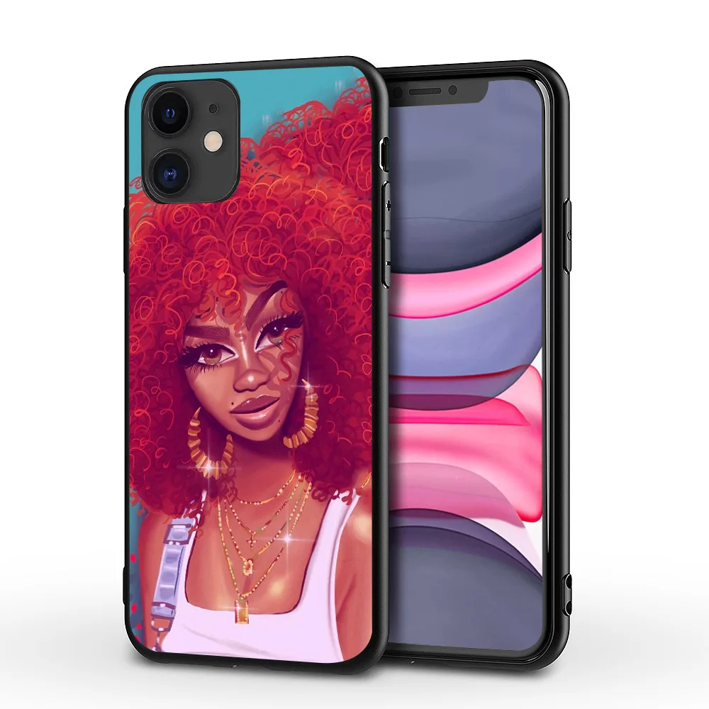 

10 PCS Lot Wholesale Black Girls Painting Mobile Phone Case For Apple Iphone 5 6 7 8 X 11 PRO MAX Designer TPU Shockproof Cover