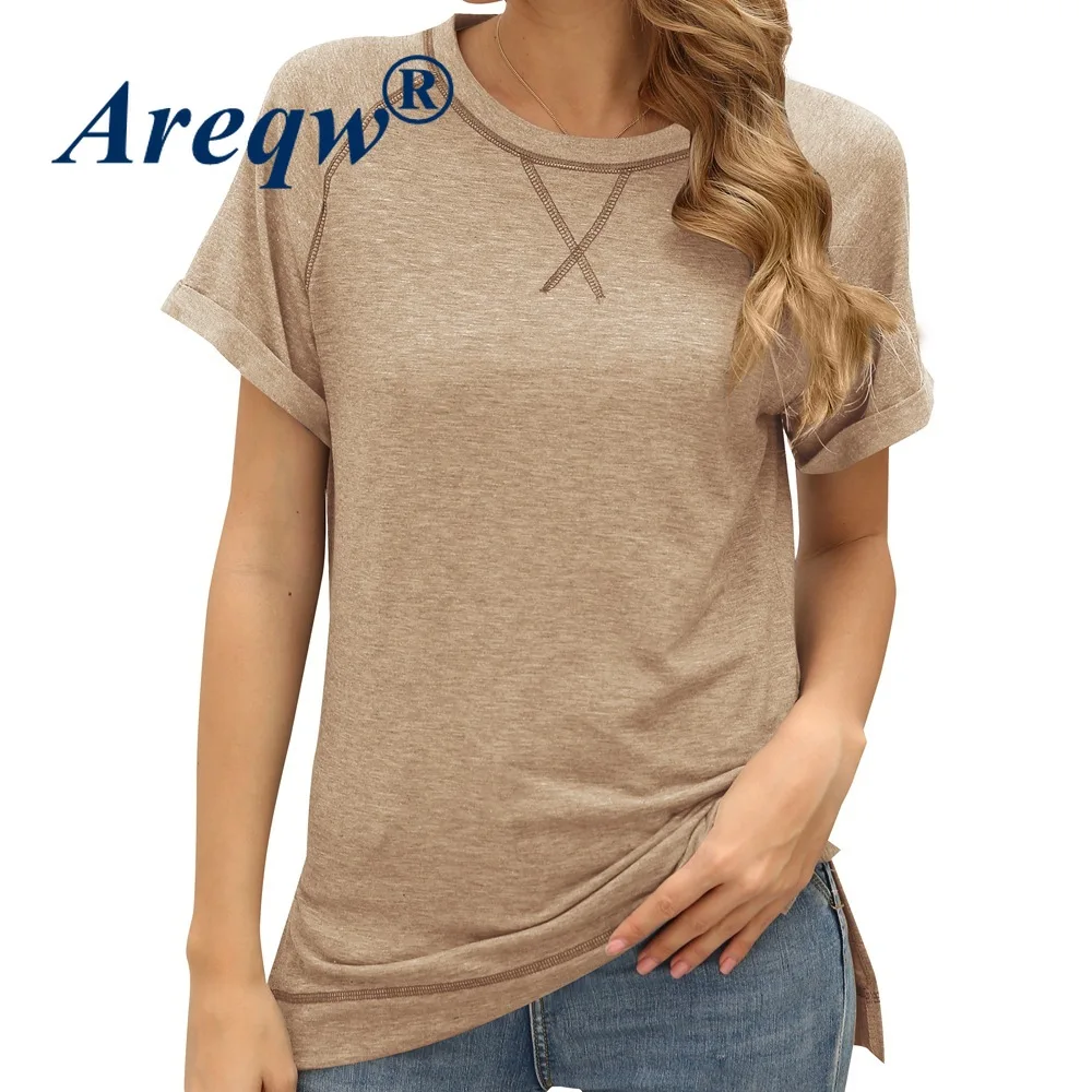 

2021 Spring and Summer New Women's Color Matching Cross Loose Top Short-sleeved Casual T-shirt