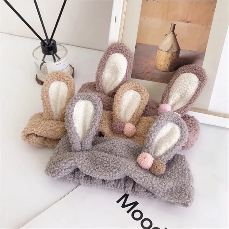 Повязка на голову Женская осенне-зимняя шерстяная эластичная с кроличьими