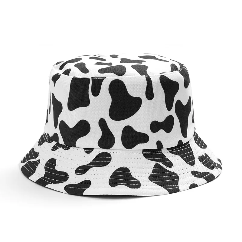 New Fashion Reversible Black White Cow Pattern Bucket Hats Fisherman Caps For Women  Cute Lady Girl Summer Panama Sun Hat