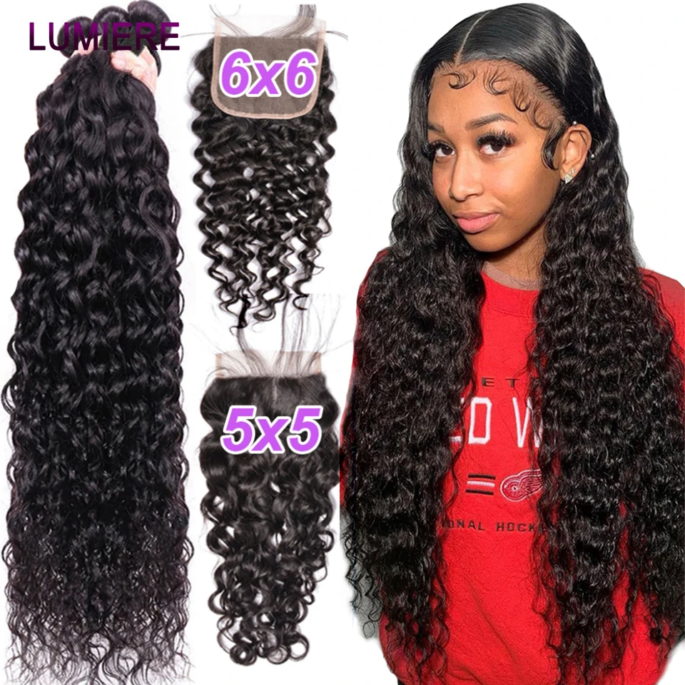 Пряди волнистых бразильских волос прозрачные 38 дюймов 4x4 5x5 6x6 HD с застежкой