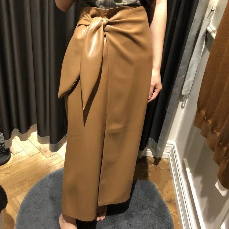 Женская обувь из PU искусственной кожи Юбки миди черного цвета хаки с завышенной