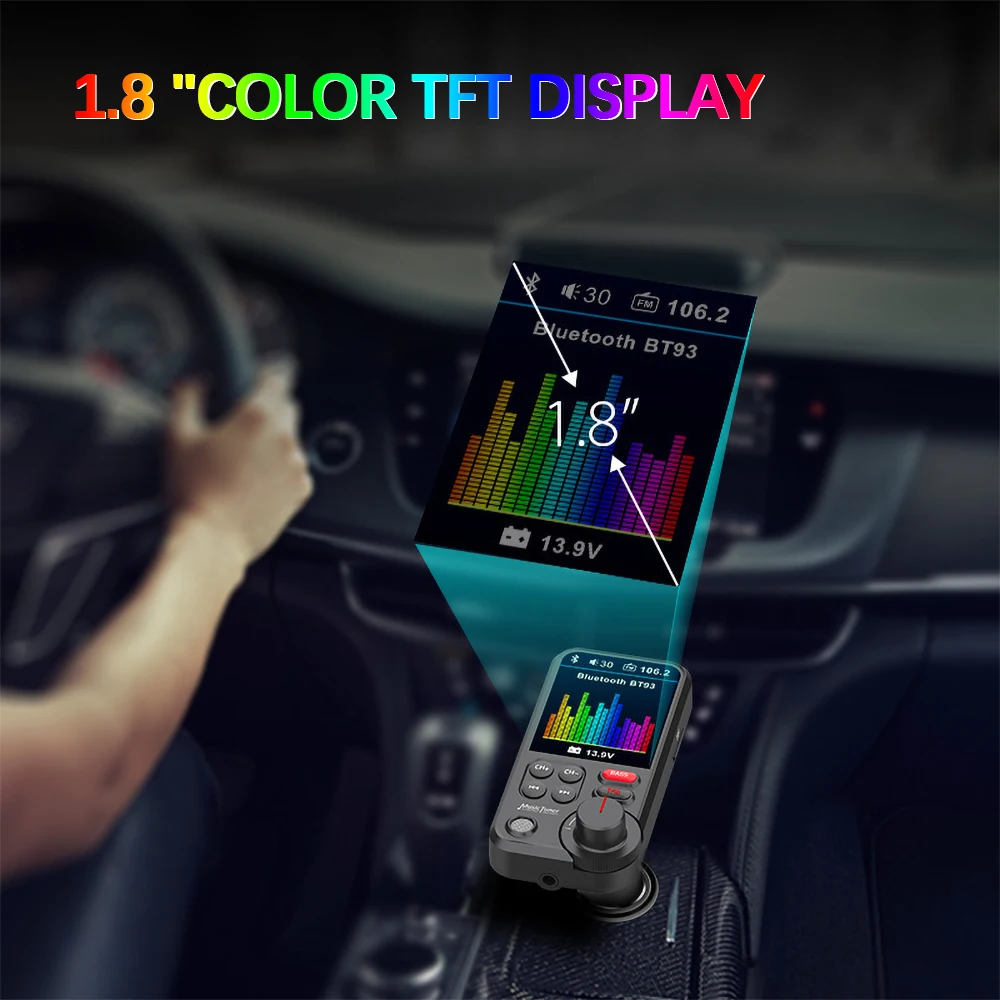 1.8" Wireless Car Bluetooth FM Transmitter Aux Supports QC3.0 Charging Treble and Bass Sound Music Player Rear View Camera | Автомобили
