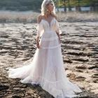 2022 богемные Свадебные платья с открытыми плечами, трапециевидные Кружевные бретельки, женское пляжное свадебное платье с открытой спиной