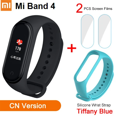 CN Add Strap Films Xiaomi mi Band 4 Global language mi Band 3 фитнес-браслет AMOLED цветной экран 50 м Swi mi ng водонепроницаемый пульсометр - Цвет: CN Add Strap Films