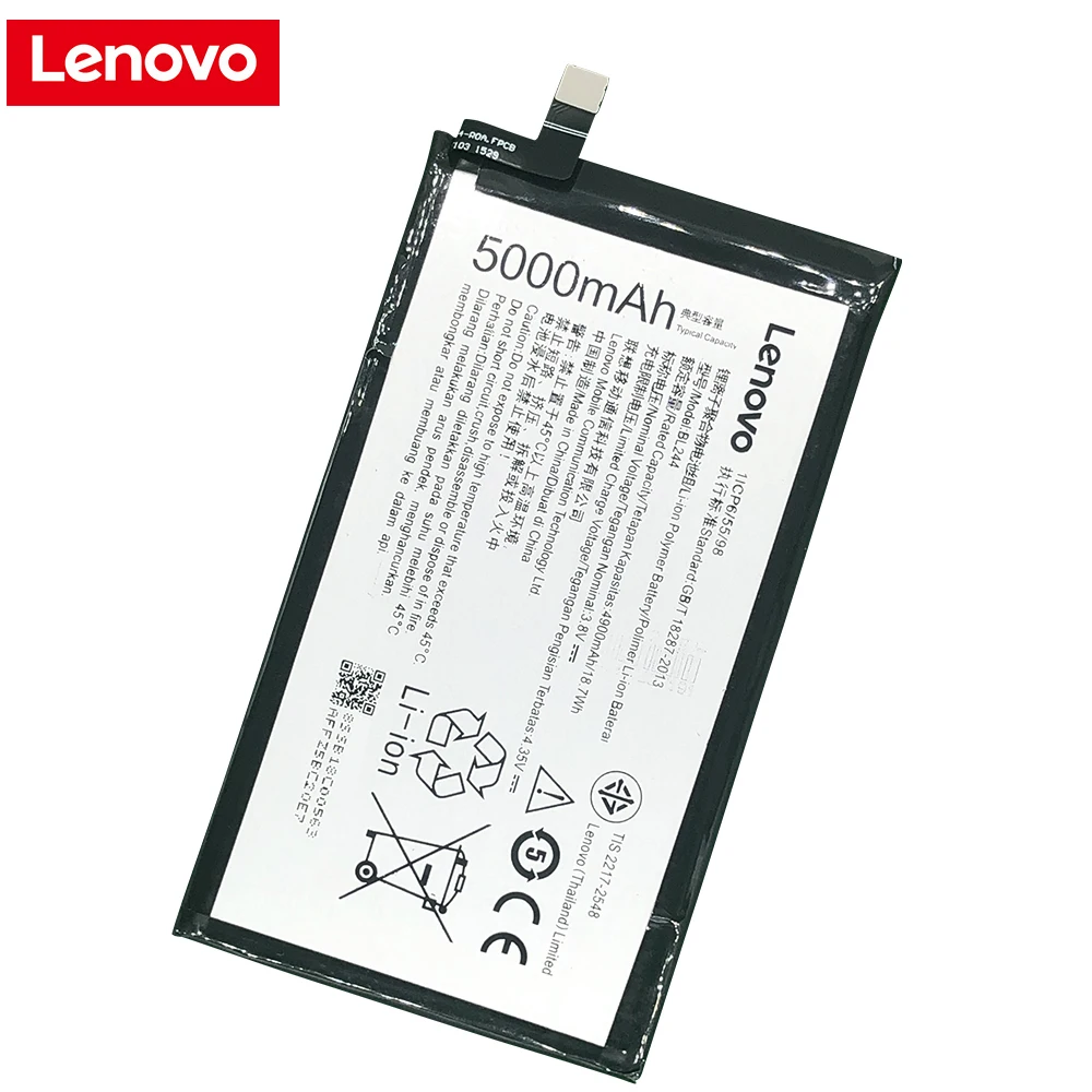 Original BL244 Battery For Lenovo Vibe P1A42 P1C58 P1C72 P1 Li-ion Rechargeable Mobile Phone Batteria Akku 5000mAh