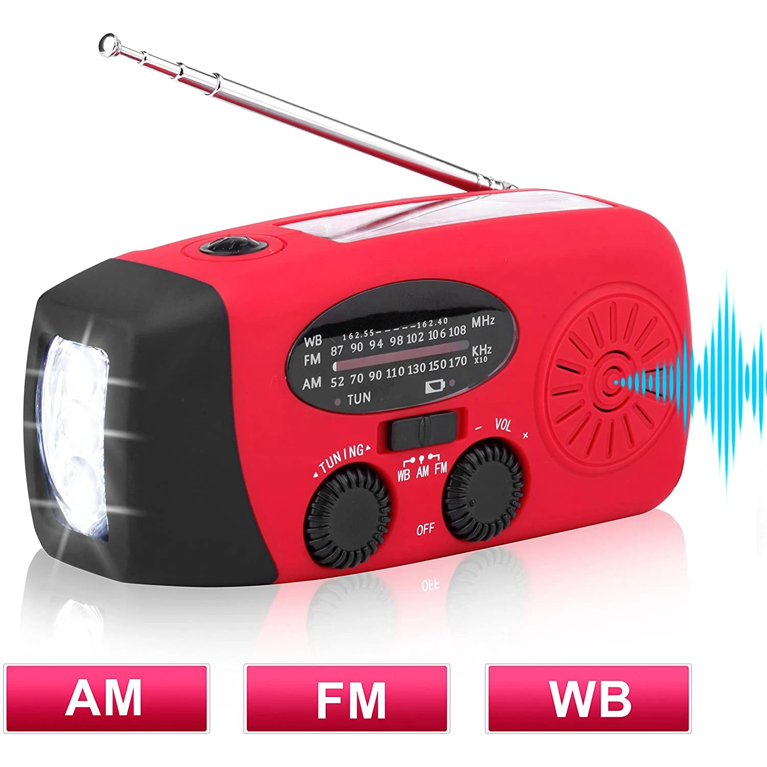 Солнечное радио аварийное AM/FM/WB погода Ручной Кривошип с 3 светодиодный фонарик