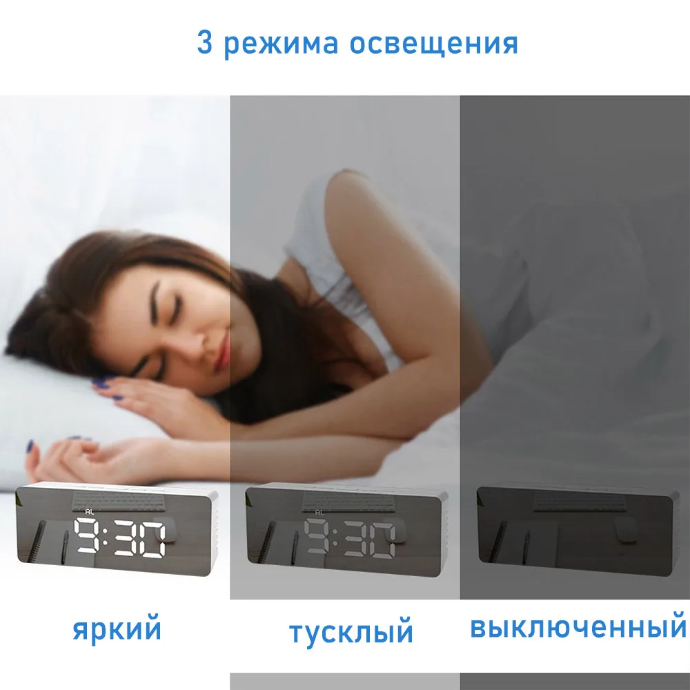 Зеркальные светодиодсветодиодный ночники термометр настенные часы цифровой