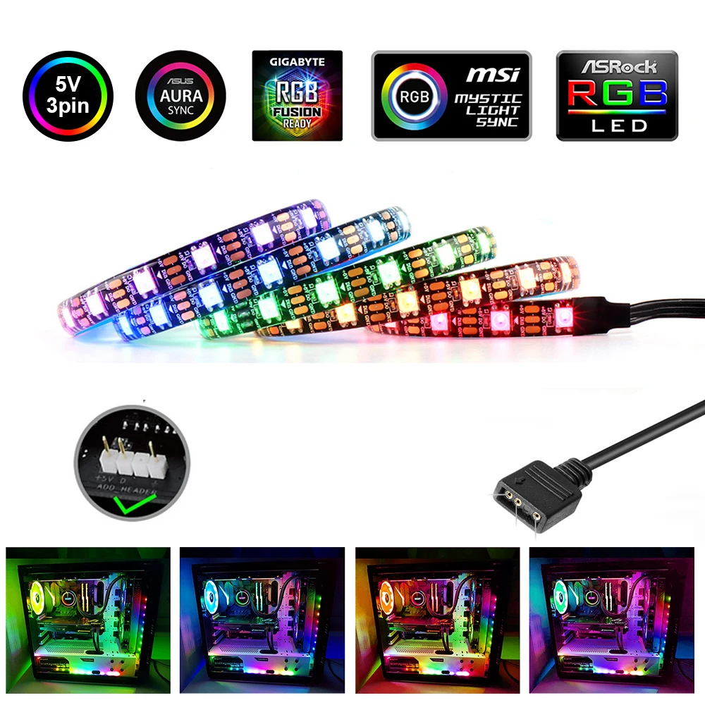 Цифровая светодиодная лента WS2812B адресная Радужная полоска для ПК 5 В 3 контакта