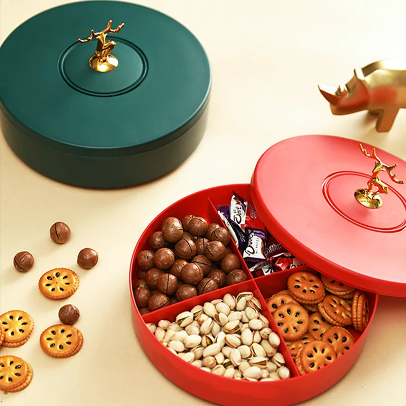 

Creative Candy Box Plastic Household Living Room Moisture-proof Rotatable Dried Fruit Snack Tray Gridded Nut Box With Lid