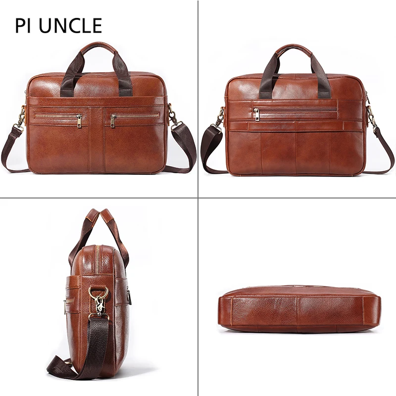 Genuine Leather Male Briefcase 14 inch Laptop Computer Bag For Man Luxury Messenger Shoulder Crossbody Vintage Brand | Багаж и сумки