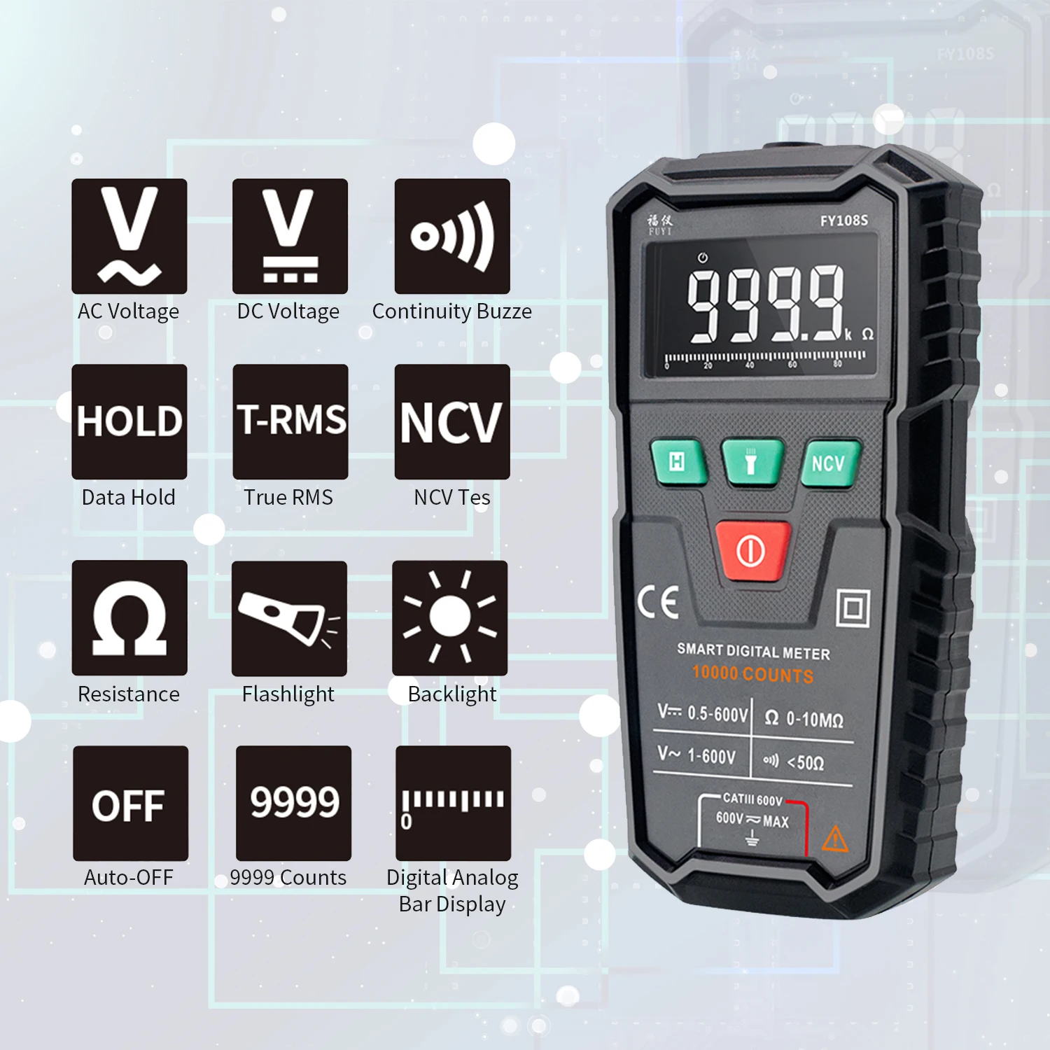 Мини цифровой мультиметр FUYI FY108S Ручной 9999 отсчетов переменный/постоянный ток непрерывность электрического