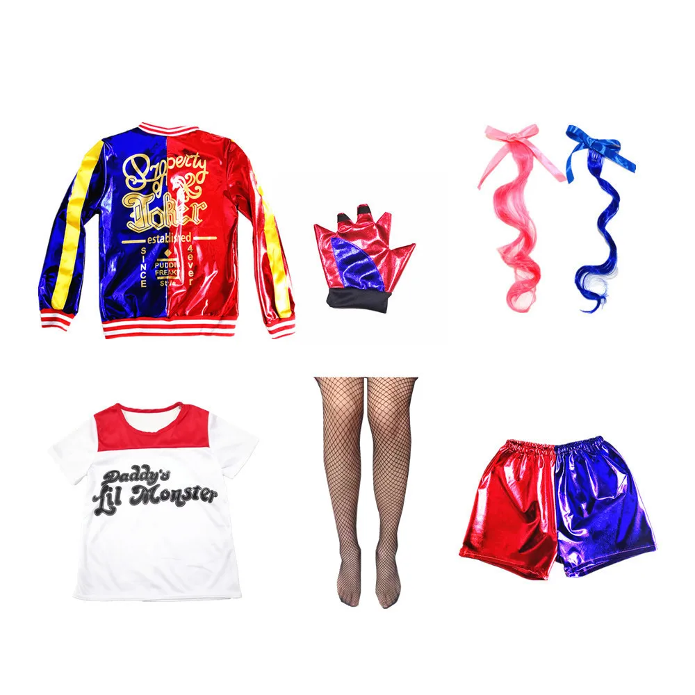 Костюмы для косплея Харли на Хэллоуин детей и девочек взрослых комплекты из