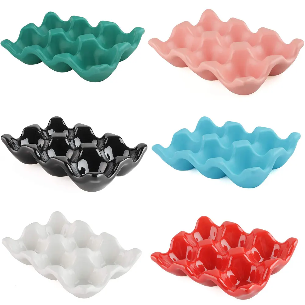 

6 Grids Egg Holder Ceramic Anti-Slip Egg Box Refrigerator Shockproof Egg Tray Holder Storage Box Home Storage Organization Tray