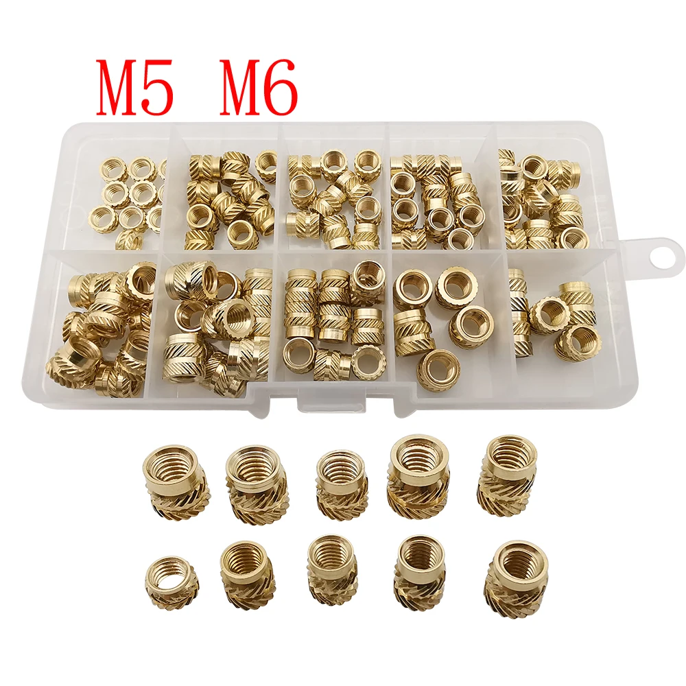 

90Pcs/Box M5 M6 Brass Hot Melt Inset Nuts Assortment Kit M5 M6 Thread Knurled Threaded Inserts Embedment Nut Set