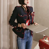 navy blue short jackets women spring autumn vintage holiday solid colors cute work style jacket high quality comfortable coat