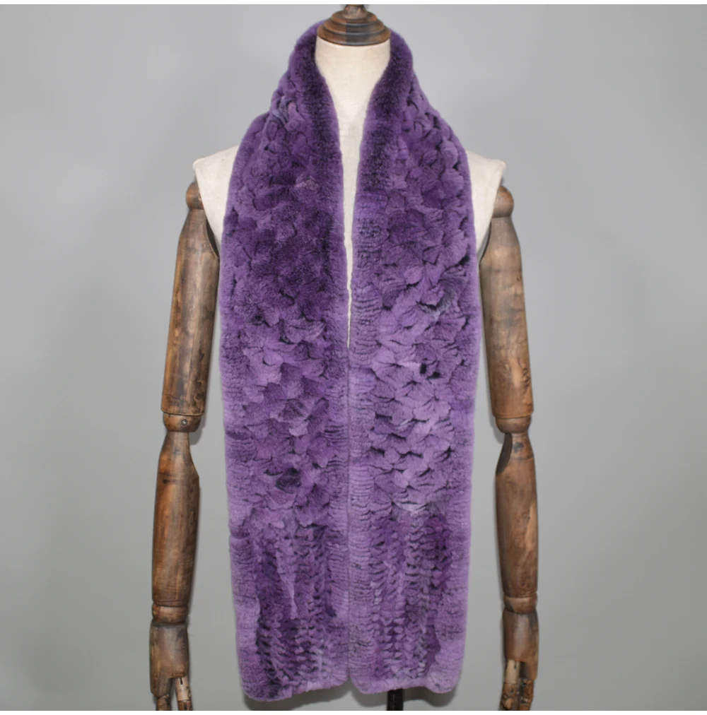 Winter Long Style Women Real Rex Rabbit Fur Scarf Rex Rabbit Fur Warm Soft Ring Scarfs High Quality Knit Rabbit Fur Scarves