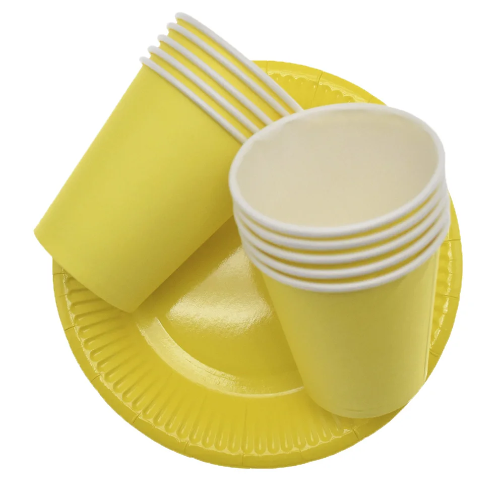 

20pcs Birthday Wedding Decorations Yellower Disposable Tableware Cups Plates Paper Party Supplies Baby Shower Favors