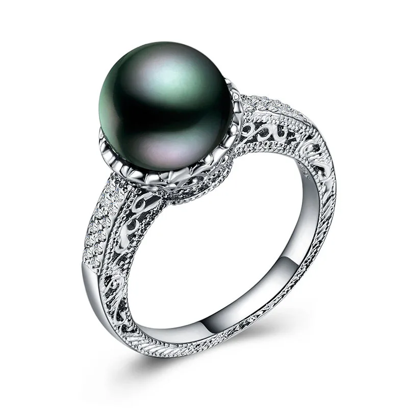 

High Quality Simulated Pearl And Zirconia Rings Silver Color Round Shape Lovely Engagement Promise Rings for Women Girls