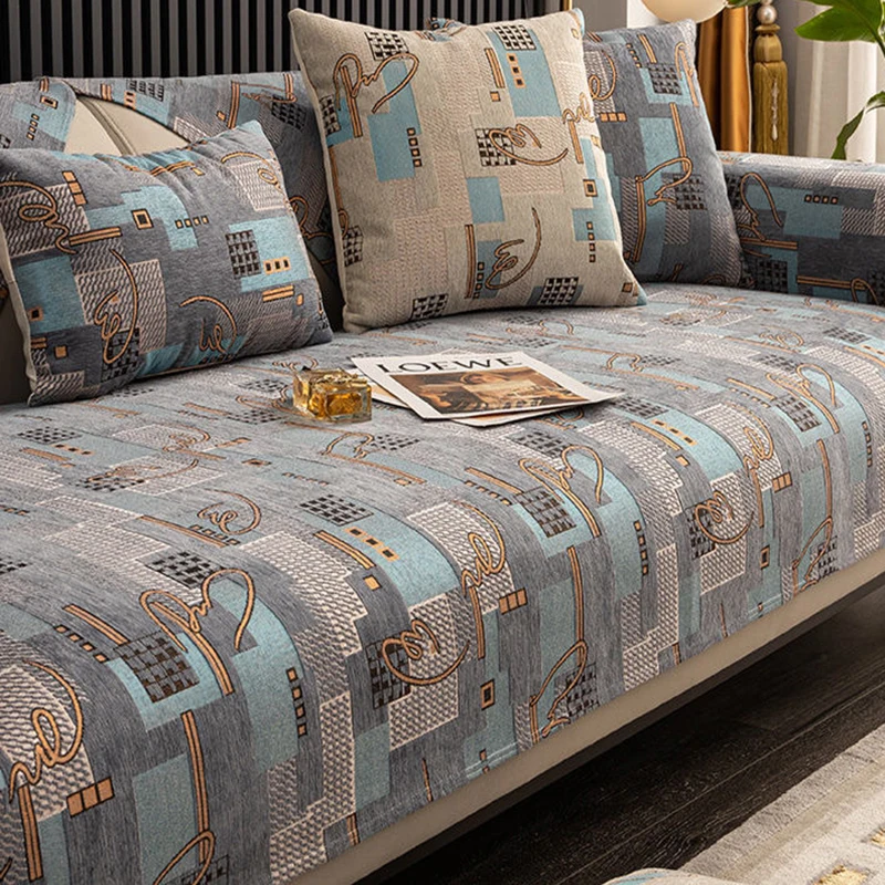 Роскошное позолоченное покрывало для дивана из синели Современные чехлы