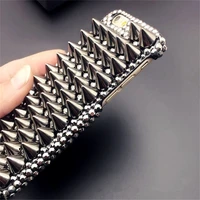 rock full metal punk spikes studs rivet bling diamond case cover for samsung galaxy z flip 3 z fold 2 3 w21 5g diy handmade case