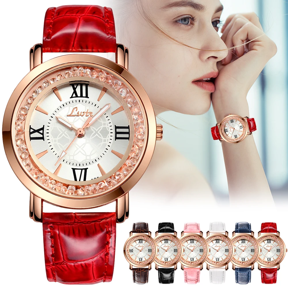 

Casual Elegant Women's Watch Luckly Red Quartz Ladies Leather Watch Romen Numerals Dial Birthday Best Gifts for Friend Mom