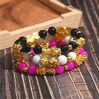 feng shui five pixiu natural crystal colorful stone bead bracelets women charm lucky wealth energy elastic rope jewelry bracelet