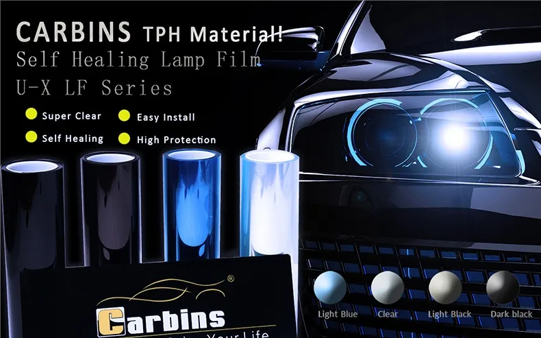 CARBINS самоисцеляющая PPF Headligt пленка дымовая черная тонированная пленка для автомобилей Светодиодный Защита от царапин супер прозрачная 4 цвета распродажа