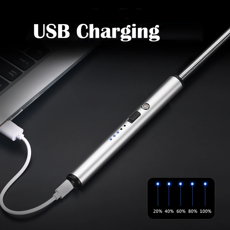 360 Поворот USB Длинные кухонные приборы Зажигалка для газовой плиты ветрозащитная