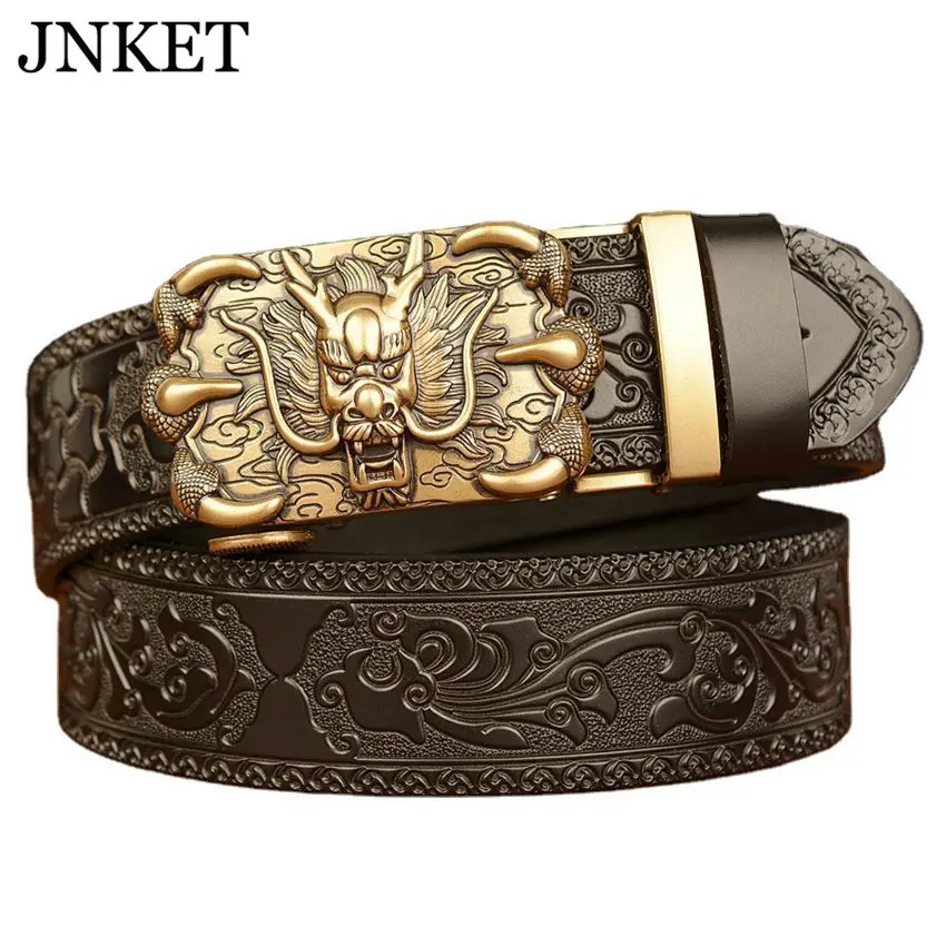 

JNKET Fashion Leisure Carving Technology Waist Belt Cinturon Men's Cowhide Leather Automatic Buckle Belt Waistband