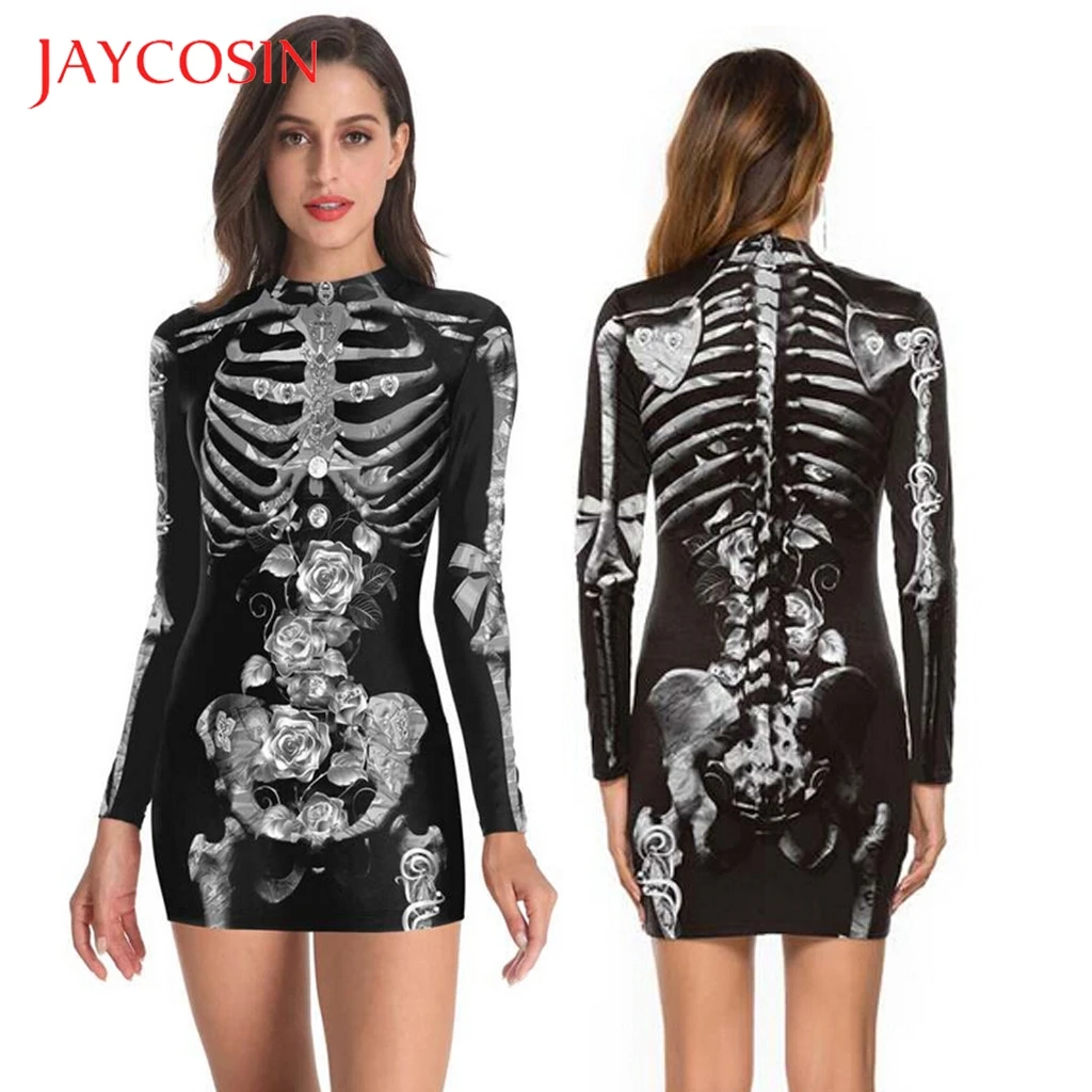 Облегающее платье JAYCOSIN женское в стиле панк на Хэллоуин с принтом скелета крови