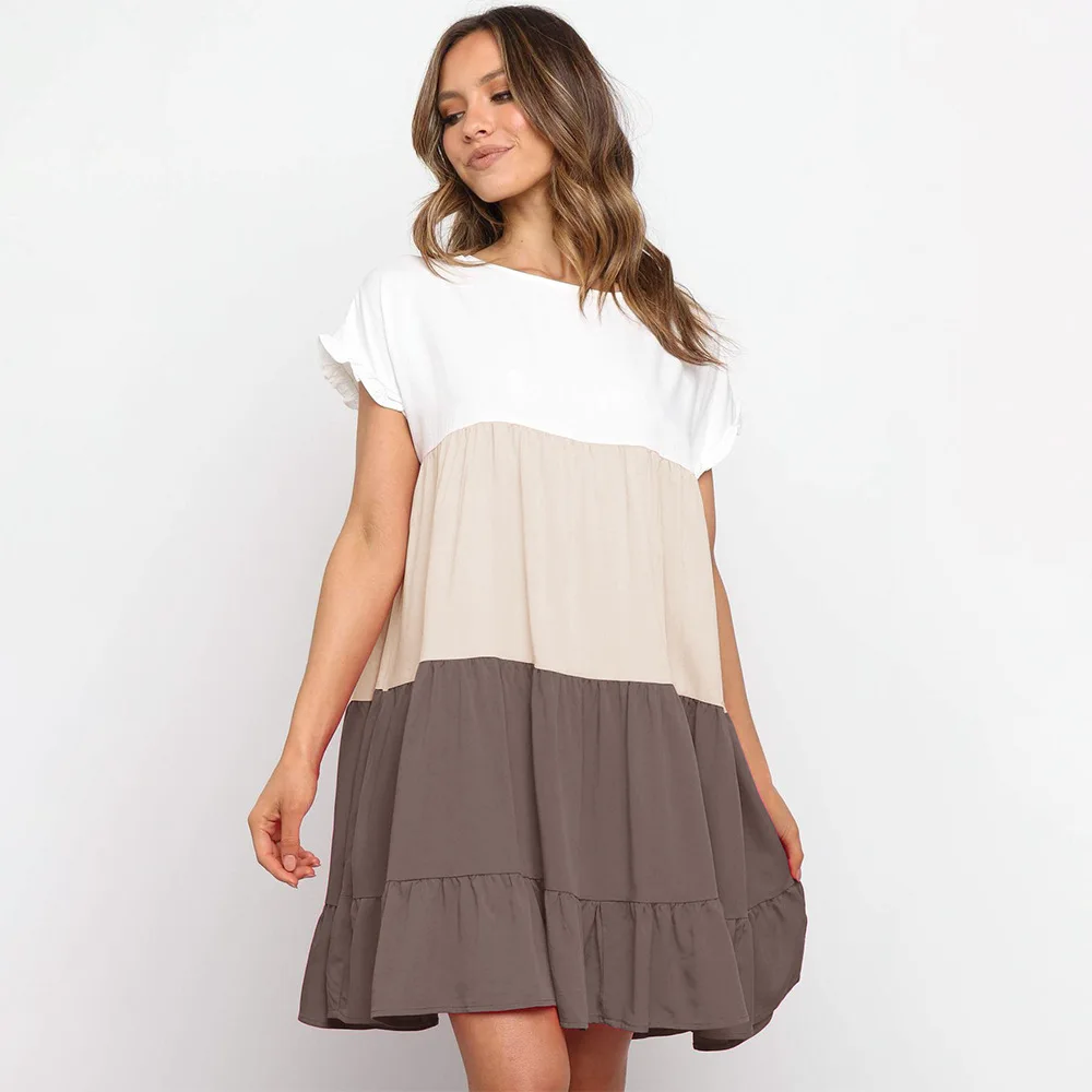 Женское платье с коротким рукавом Lugentolo летнее свободное контрастных цветов