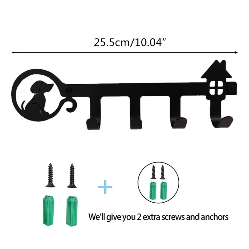 

Wall Mounted Key Holder 4 Hooks Hanging Rack Cute Dog Decorative for Coat Clothes Towel Hat Handbag Organizer with Screws Anchor