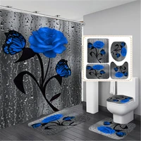 3d butterfly flower scenery waterproof shower curtain bathroom landscape trees flower bath mat set pedestal rug lid toilet cover