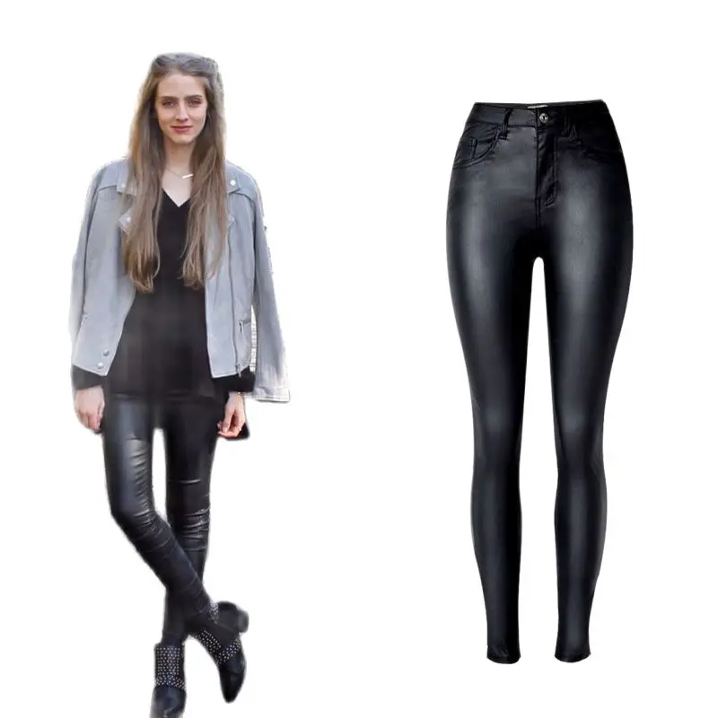 

Womens High Waisted Stretch Faux Leather Pants PU Coated Legging Juniors Biker Moto Sexy Punk Black Tight Trousers