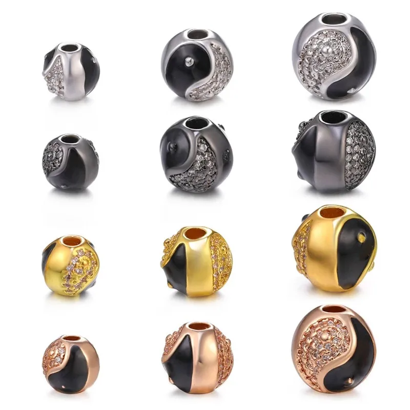 

Juya 4Pcs/Lot Wholesale DIY 8 10 12mm Taichi Yin Yang Enamel Metal Ball Charm Beads For Beadwork Religious Rosary Jewelry Making