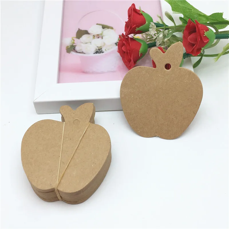 50 шт./партия упаковочные этикетки в форме яблока бумажные карты натуральный