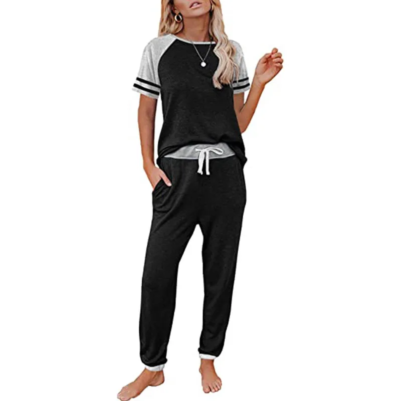 

2 Piece Solid Sport Sets And Leggings Jogging Women Gym Clothing Fitness Sportswear Casual Striped Workout Seamless Sports Suits