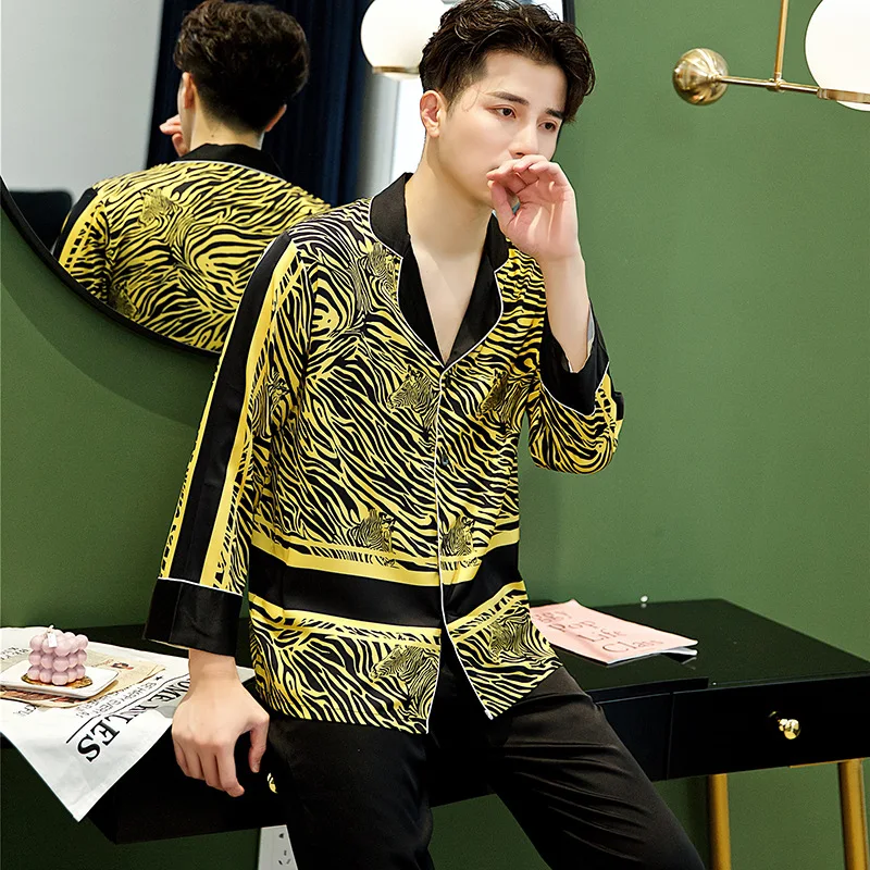 

New Couple 2PCS Sleepwear Satin Pajamas Suit Long Sleeve Shirt&Pants Lovers Silky Sleep Set Loose Pyjamas Suit Casual Nightwear