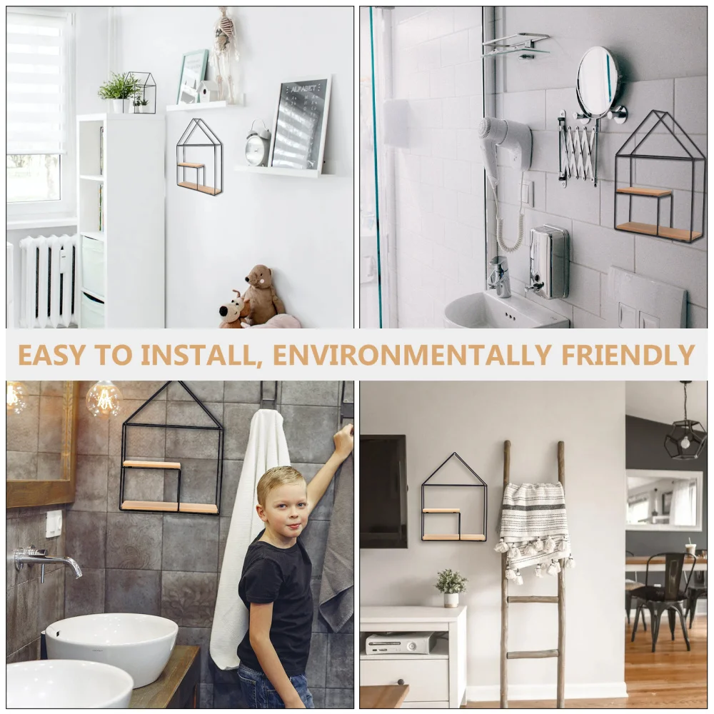 

1pc Wall-mounted Iron Storage Shelf Practical Display Rack House-shaped Frame