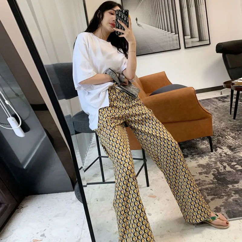 

2020 Bohemia Wide Leg Pants Women Floral Geometric Print Boho Pant Bandage Trousers Summer Streetwear Holiday Beach Wear