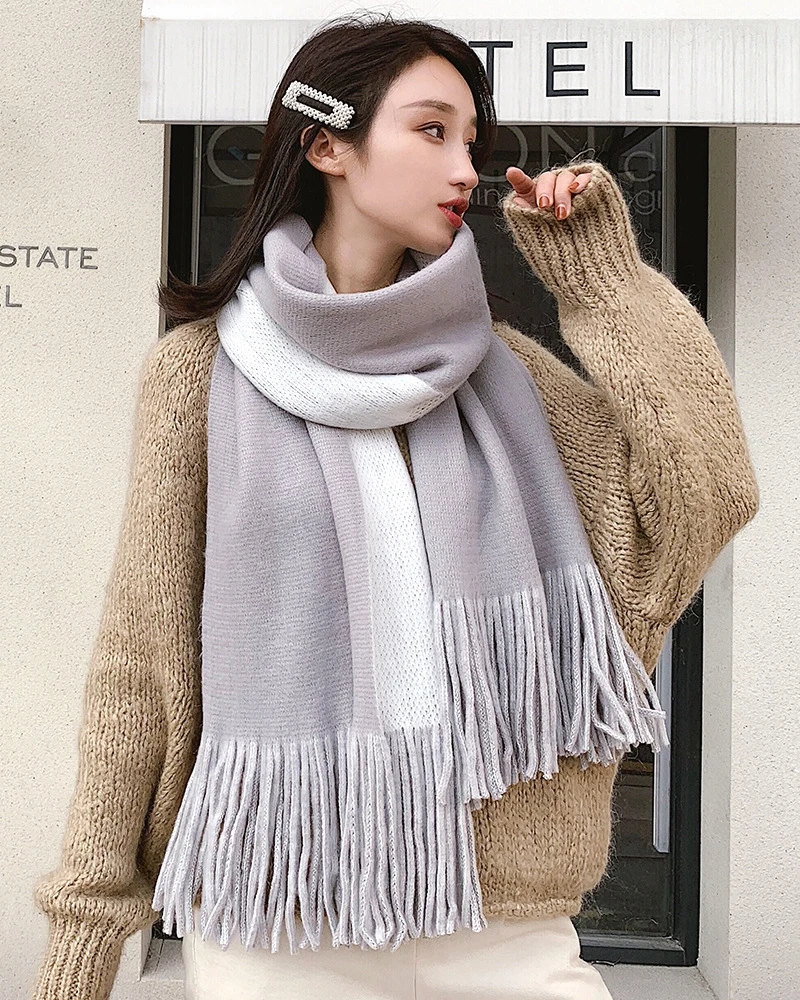 Женский шарф-Пашмина Модный мягкий кашемировый шарф с кисточками зима 2019 |