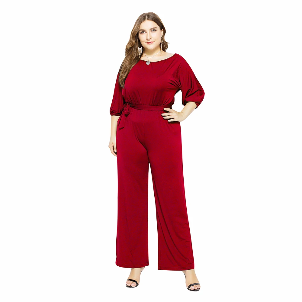Женский офисный комбинезон большие размеры с рукавом фонариком 3/4 на
