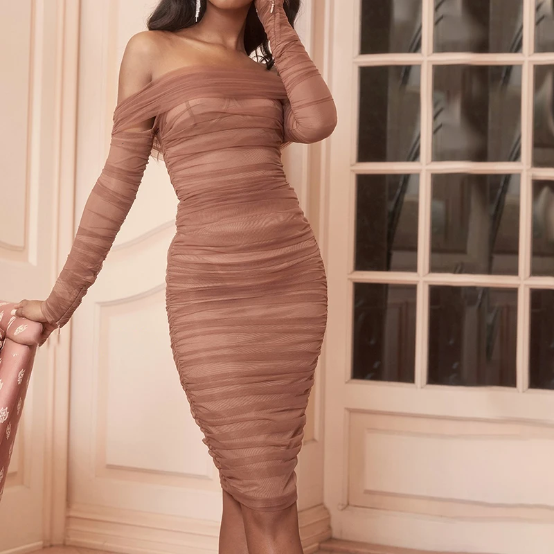 CHICEVER сексуальное Сетчатое вечернее платье для женщин с вырезом лодочкой длинным