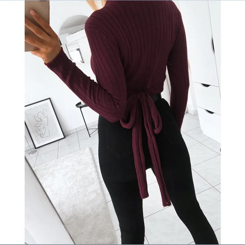 2019 Autumn Womens Swearter Shirts Warm Knitted Frill High Neck Sweater Turtleneck Pullover Fashion Slim Fit Long Sleeve Tops | Женская