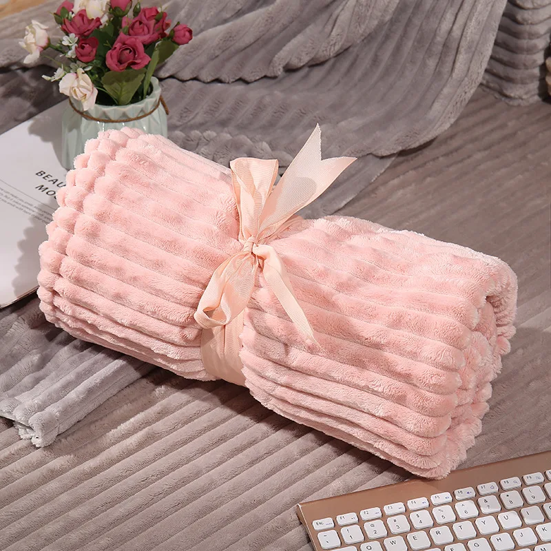 

Super Soft Blankets Winter Warm Cozy Bed Sheet Solid Colors Striped Flannel Throw Blanket Bedspread for Adult Kids Decor Bedding