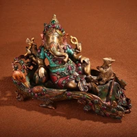 nepal temple collection old bronze outline in gold mosaic gem elephant trunk god of wealth ride in a dragon boat sitting buddha