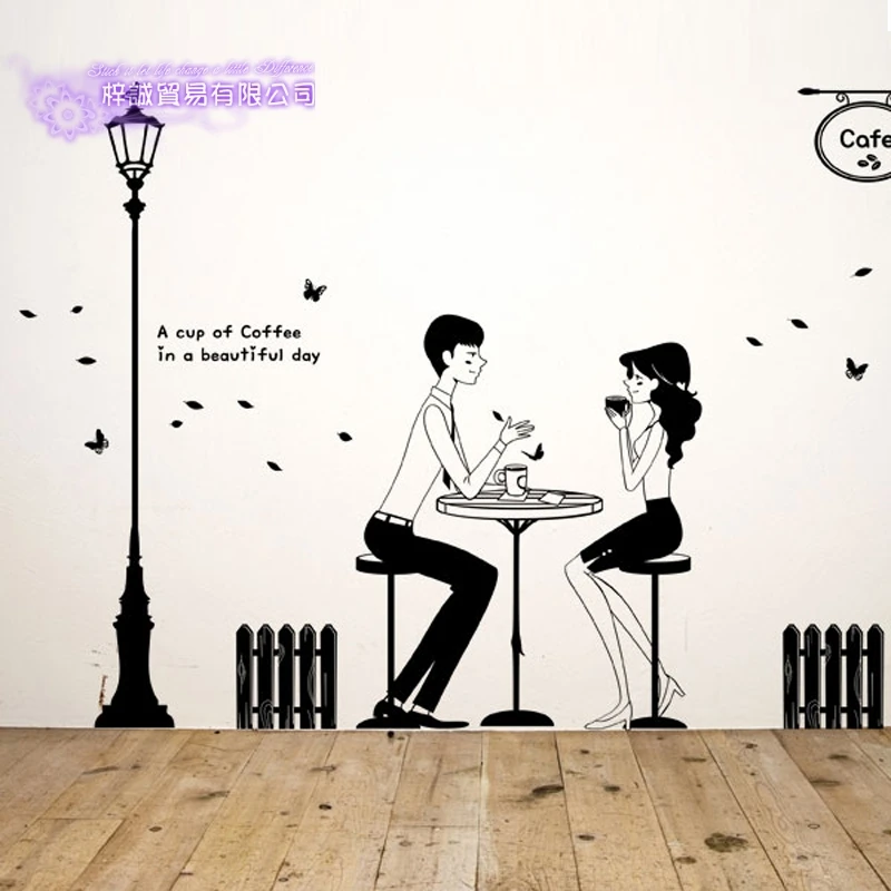 

Coffee Shop Sticker Couple Bean Milk Tea Decal Cup Poster Vinyl Art Wall Decor Mural Decoration Break Bread Cafe Glass Decals