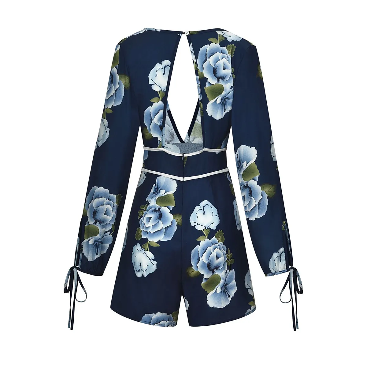 

Romper for Women Sexy Deep V Neck Backless Autumn Split Long Sleeve Club Rompers and Playsuits Floral Print Party Bodysuits